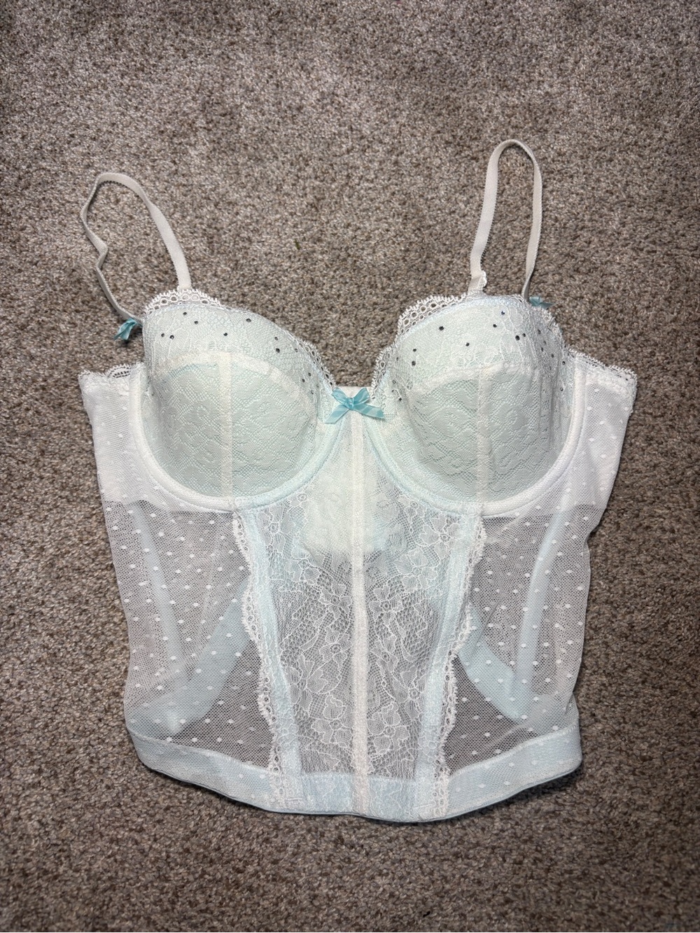Victoria's Secret I Do Collection white and blue corset top with rhinestones 36B